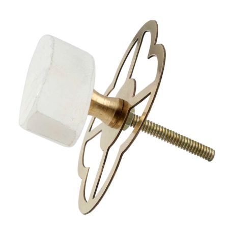 Oval White Stone with Brass Plates Knobs